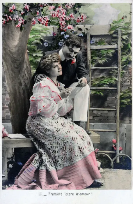 Framed Print : Premiere Love Letter, vintage French postcard, c1900 Framed Print : Premiere Love Letter, vintage French postcard, c1900