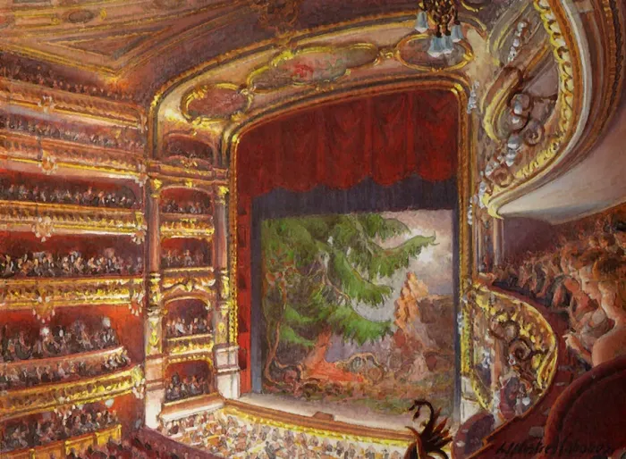 Framed Print : Premiere of the opera Walkure, act III, at the Gran Teatre del Liceu, Barcelona, 1899 Framed Print : Premiere of the opera Walkure, act III, at the Gran Teatre del Liceu, Barcelona, 1899