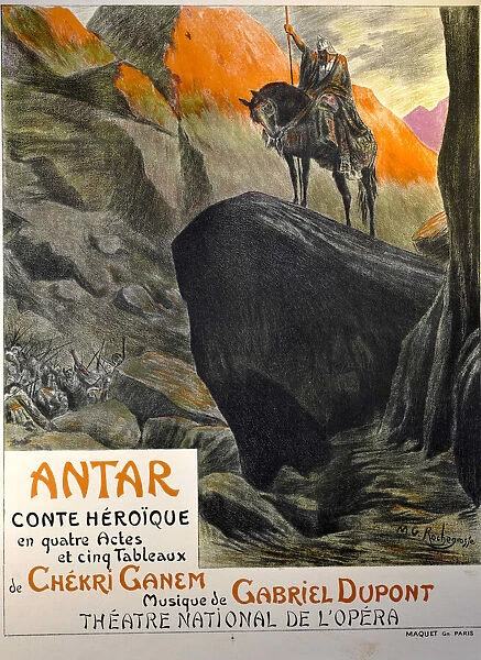 Premiere Poster for the opera Antar by Gabriel Dupont at the Theatre national de l Opera, March 19