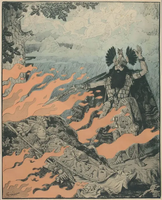 Framed Print : Premiere Poster for the opera The Valkyrie by Richard Wagner in the Opéra de Paris, 1893. Creator: Grasset, Eugène (1841-1917) Framed Print : Premiere Poster for the opera The Valkyrie by Richard Wagner in the Opéra de Paris, 1893. Creator: Grasset, Eugène (1841-1917)