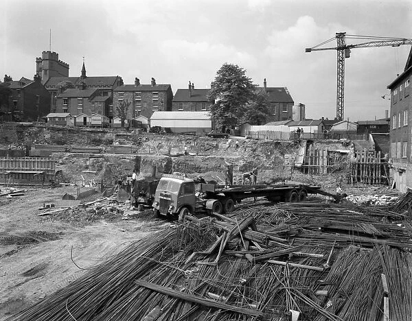 Preparation for construction work, Sheffield University, South Yorkshire, 1960. Artist
