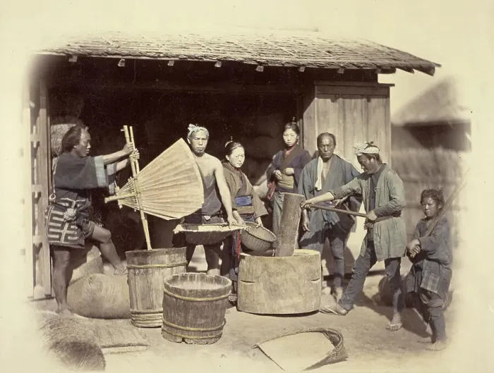 Framed Print : Preparation of the Rice, about 1868. Creator: Felice Beato Framed Print : Preparation of the Rice, about 1868. Creator: Felice Beato