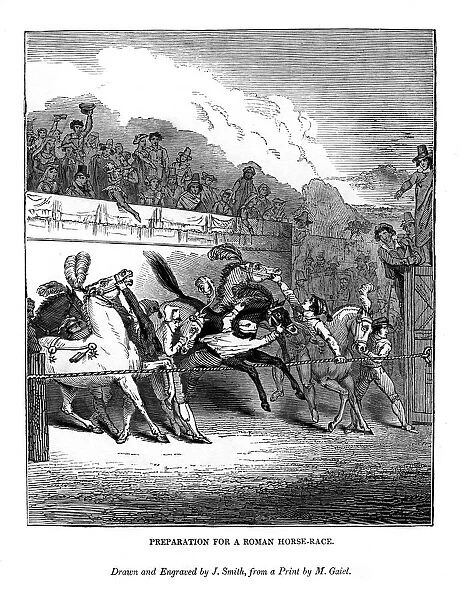 Preparation for a Roman horse race, 1843. Artist: J Jackson