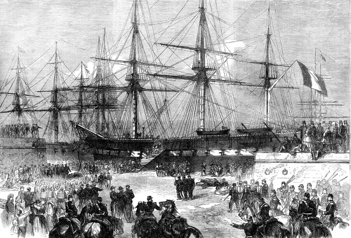 Framed Print : Preparations at Cherbourg for the departure of reinforcements for Mexico, 1862. Creator: Unknown Framed Print : Preparations at Cherbourg for the departure of reinforcements for Mexico, 1862. Creator: Unknown