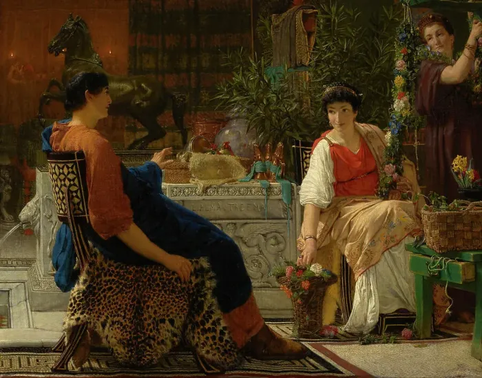 Framed Print : Preparations For The Festivities (The Floral Wreath), 1866. Creator: Sir Lawrence Alma-Tadema Framed Print : Preparations For The Festivities (The Floral Wreath), 1866. Creator: Sir Lawrence Alma-Tadema