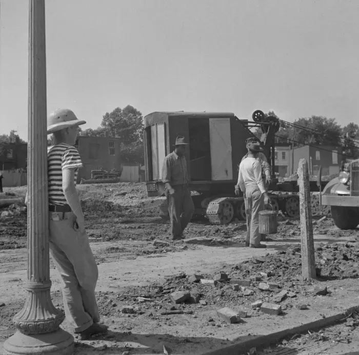 Framed Print : Preparing the ground for the construction of emergency buildings... Washington, D.C, 1942. Creator: Gordon Parks Framed Print : Preparing the ground for the construction of emergency buildings... Washington, D.C, 1942. Creator: Gordon Parks