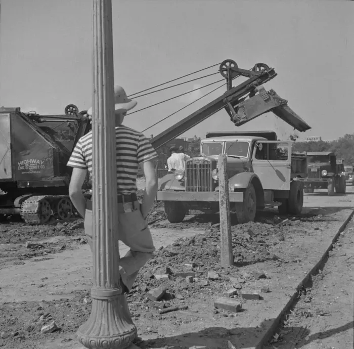 Framed Print : Preparing the ground for the construction of emergency buildings... Washington, D.C, 1942. Creator: Gordon Parks Framed Print : Preparing the ground for the construction of emergency buildings... Washington, D.C, 1942. Creator: Gordon Parks