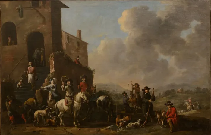 Framed Print : Preparing for the hunt, 1670s Framed Print : Preparing for the hunt, 1670s