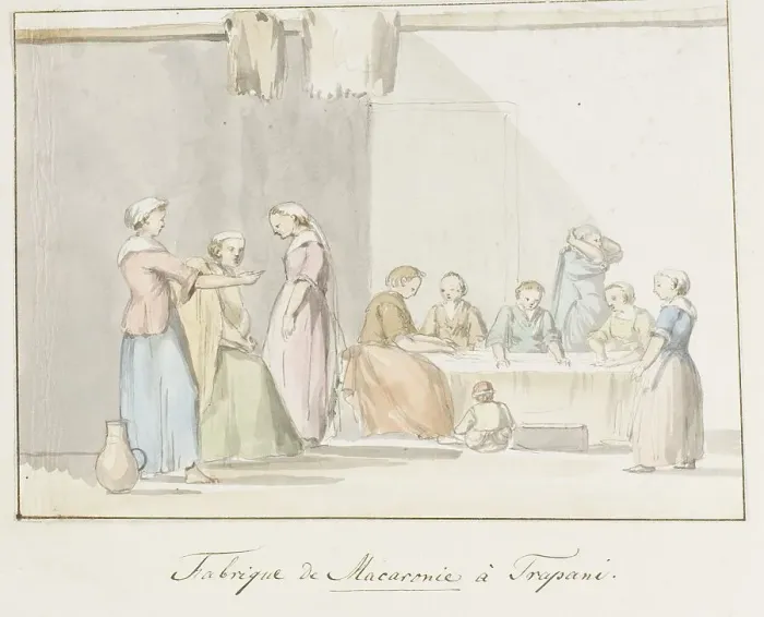 Framed Print : Preparing the Macaroni in Trapani, 1778. Creator: Louis Ducros Framed Print : Preparing the Macaroni in Trapani, 1778. Creator: Louis Ducros