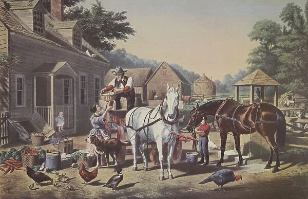 Preparing For Market, pub. 1856, Currier & Ives (Colour Lithograph)