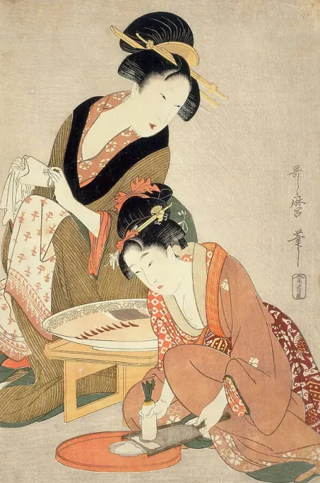 Framed Print : Preparing Raw Fish, 18th century. Creator: Kitagawa Utamaro