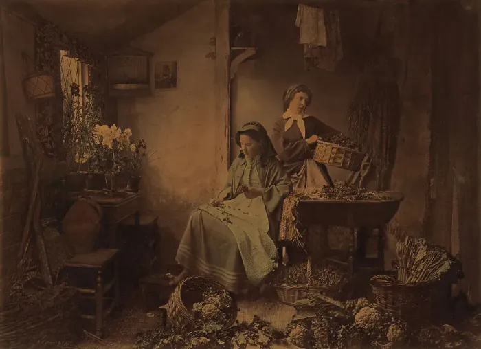 Framed Print : Preparing Spring Flowers for Market, 1873. Creators: Henry Peach Robinson, Nelson K. Cherrill Framed Print : Preparing Spring Flowers for Market, 1873. Creators: Henry Peach Robinson, Nelson K. Cherrill