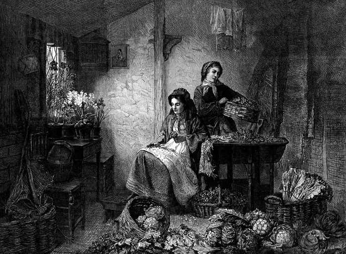 Framed Print : Preparing Spring Flowers for Market, by Messrs. Robinson and Cherrill... 1873. Creator: William Hollidge Framed Print : Preparing Spring Flowers for Market, by Messrs. Robinson and Cherrill... 1873. Creator: William Hollidge