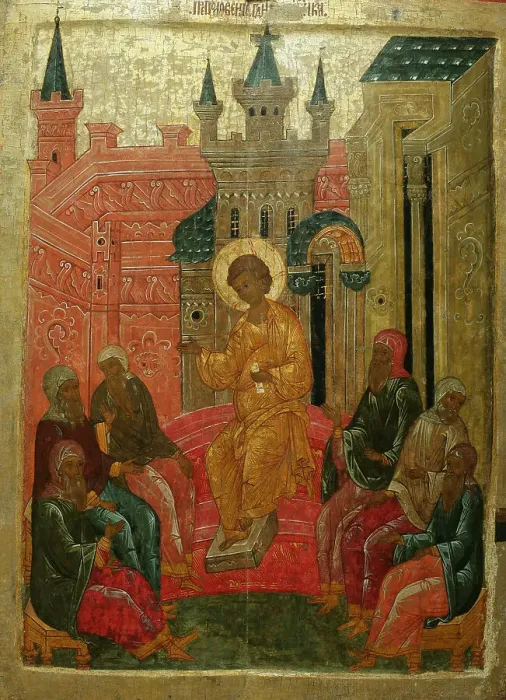 Framed Print : Prepolowenie (Christ among the Doctors), 15th century. Artist: Russian icon Framed Print : Prepolowenie (Christ among the Doctors), 15th century. Artist: Russian icon