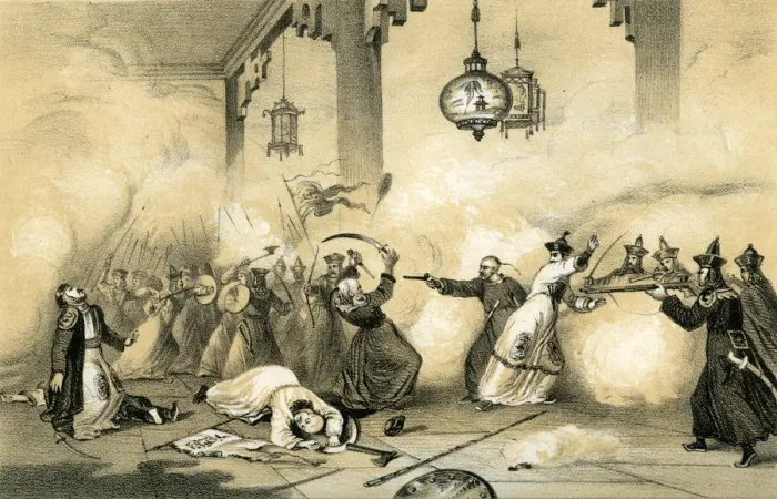 Framed Print : The present Emperor of China when a young man, saving his fathers life... c1796-1804, (1847). Artist: JW Giles Framed Print : The present Emperor of China when a young man, saving his fathers life... c1796-1804, (1847). Artist: JW Giles