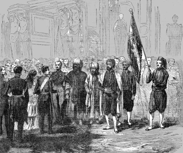 Framed Print : Presentation of the Algerian Flag to the Emperor of the French, 1854. Creator: Unknown