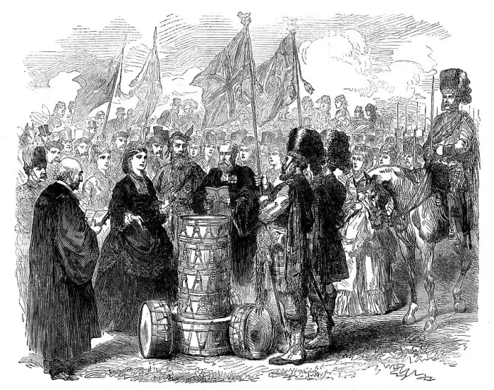 Framed Print : Presentation of Colours to the 93rd (Sutherland) Highlanders in the Queen's Park, Edinburgh, 1871. Creator: Unknown Framed Print : Presentation of Colours to the 93rd (Sutherland) Highlanders in the Queen's Park, Edinburgh, 1871. Creator: Unknown