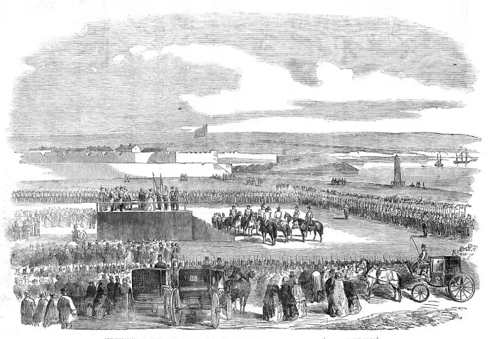 Framed Print : Presentation of Colours to the First Somerset Militia, by the Countess Poulett, 1854. Creator: Unknown Framed Print : Presentation of Colours to the First Somerset Militia, by the Countess Poulett, 1854. Creator: Unknown