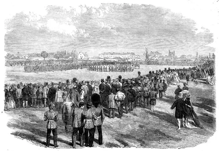 Framed Print : Presentation of Colours to the Victoria Rifles at Montreal, Canada, 1862. Creator: E. Skill Framed Print : Presentation of Colours to the Victoria Rifles at Montreal, Canada, 1862. Creator: E. Skill