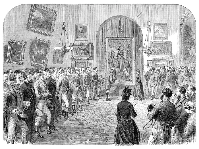 Framed Print : Presentation to the Countess of Yarborough of an equestrian portrait of her Ladyship... 1864. Creator: Unknown Framed Print : Presentation to the Countess of Yarborough of an equestrian portrait of her Ladyship... 1864. Creator: Unknown