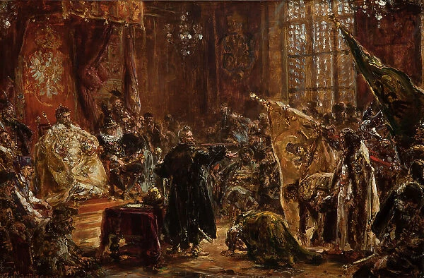 Presentation of Czar Vasili Shuisky by the hetman Stanislaw Zolkiewski at the Warsaw Sejm... 1892. Creator: Matejko, Jan Alojzy (1838-1893)