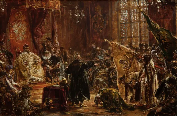 Framed Print : Presentation of Czar Vasili Shuisky by the hetman Stanislaw Zolkiewski at the Warsaw Sejm... 1892. Creator: Matejko, Jan Alojzy (1838-1893) Framed Print : Presentation of Czar Vasili Shuisky by the hetman Stanislaw Zolkiewski at the Warsaw Sejm... 1892. Creator: Matejko, Jan Alojzy (1838-1893)