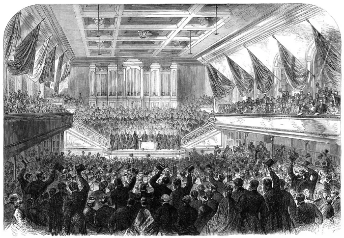 Framed Print : Presentation of the Freedom of the City of Glasgow to the Rt. Hon. W.E. Gladstone...City Hall, 1865. Creator: Unknown Framed Print : Presentation of the Freedom of the City of Glasgow to the Rt. Hon. W.E. Gladstone...City Hall, 1865. Creator: Unknown