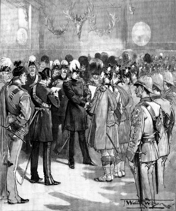 Framed Print : Presentation of Long Service Medals to volunteers, London Scottish Drill Hall, Westminster, 1895. Creator: Unknown Framed Print : Presentation of Long Service Medals to volunteers, London Scottish Drill Hall, Westminster, 1895. Creator: Unknown