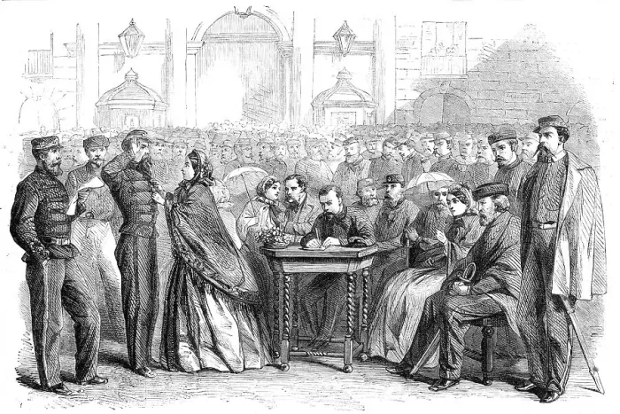 Framed Print : Presentation of medals to Garibaldi's veterans in the Grand Square, Naples, 1860. Creator: Unknown