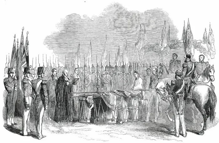 Framed Print : Presentation of New Colours to the 28th Foot, at Portsmouth, 1850. Creator: Unknown Framed Print : Presentation of New Colours to the 28th Foot, at Portsmouth, 1850. Creator: Unknown