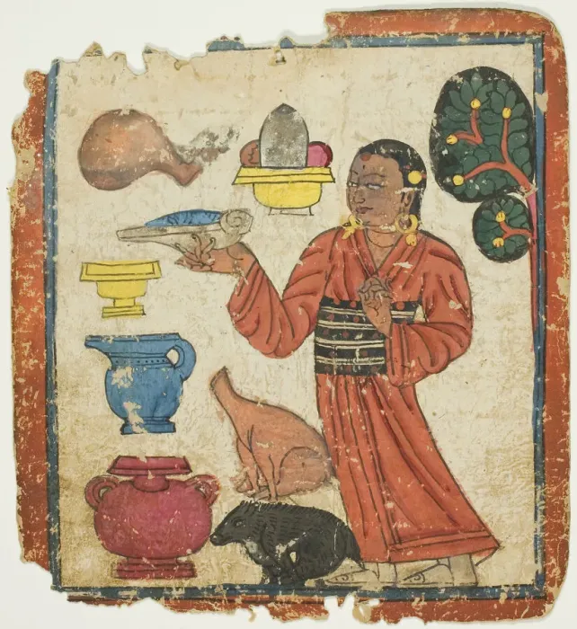 Framed Print : Presentation of Offerings, from a Set of Initiation Cards (Tsakali), 14th  /  15th century