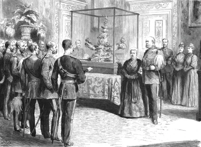 Framed Print : The Presentation of the Officers Jubilee Memorial to Her Majesty at Buckingham Palace, 1890. Creator: Unknown Framed Print : The Presentation of the Officers Jubilee Memorial to Her Majesty at Buckingham Palace, 1890. Creator: Unknown