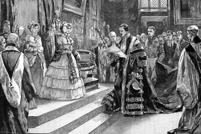 Framed Print : Presentation to the Queen, c1850s, (1900). Artist: William Heysham Overend Framed Print : Presentation to the Queen, c1850s, (1900). Artist: William Heysham Overend