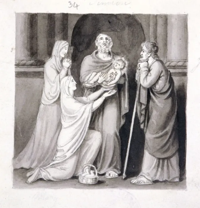 Framed Print : The Presentation in the Temple, 19th century. Artist: Corbould Family Framed Print : The Presentation in the Temple, 19th century. Artist: Corbould Family