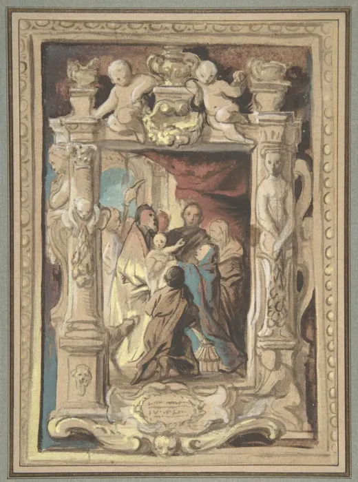 Framed Print : The Presentation in the Temple, with a Design for a Sculpted Frame, ca. 1630-1635 Framed Print : The Presentation in the Temple, with a Design for a Sculpted Frame, ca. 1630-1635