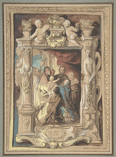 The Presentation in the Temple, with a Design for a Sculpted Frame, ca. 1630-1635