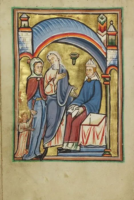 Framed Print : The Presentation of the Virgin in the Temple, about 1190-1200; text added about 1480-1490. Creator: Unknown Framed Print : The Presentation of the Virgin in the Temple, about 1190-1200; text added about 1480-1490. Creator: Unknown