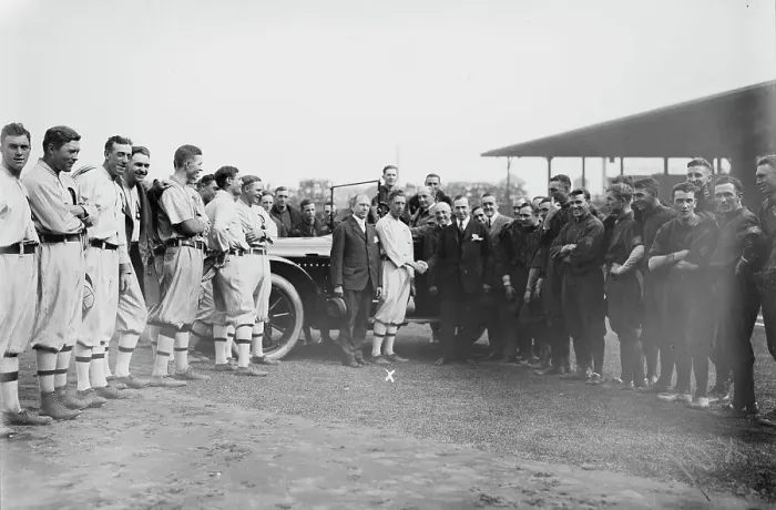 Framed Print : Presenting Collins with car at World Series, Philadelphia, 1914 Creator: Bain News Service Framed Print : Presenting Collins with car at World Series, Philadelphia, 1914 Creator: Bain News Service