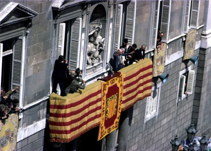 Framed Print : The President of the Generalitat, Josep Tarradellas on the balcony in the Plaza Sant Framed Print : The President of the Generalitat, Josep Tarradellas on the balcony in the Plaza Sant
