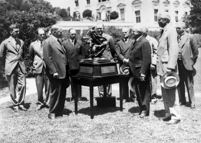 Framed Print : President Hoover presents the Collier Trophy, USA, April 10, 1929. Creator: Unknown Framed Print : President Hoover presents the Collier Trophy, USA, April 10, 1929. Creator: Unknown
