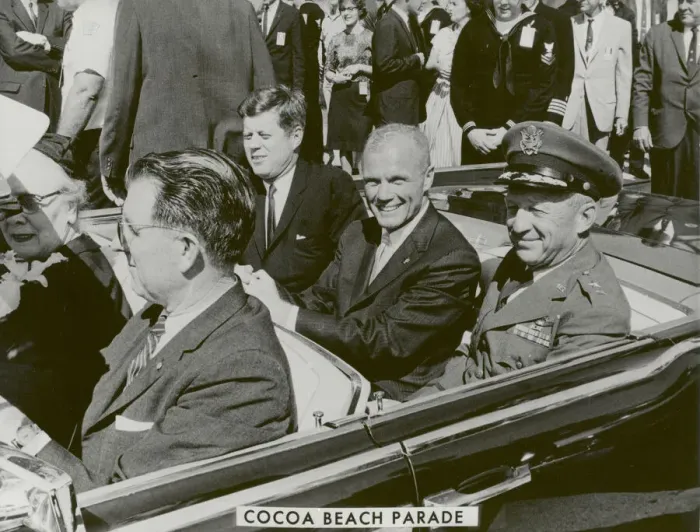 Framed Print : President John F. Kennedy, John Glenn and General Davis in Cocoa Beach Parade, 1962 Framed Print : President John F. Kennedy, John Glenn and General Davis in Cocoa Beach Parade, 1962