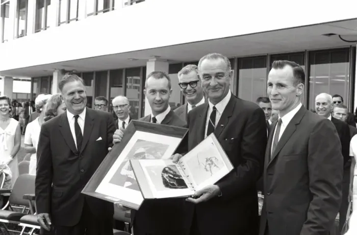 Framed Print : President Johnson Congratulates Astronauts, 1965. Creator: NASA Framed Print : President Johnson Congratulates Astronauts, 1965. Creator: NASA