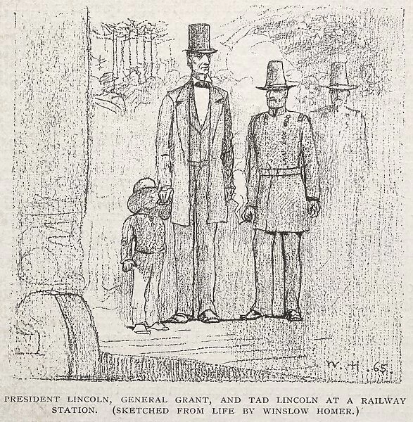 President Lincoln, General Grant, and Tad Lincoln at a Railway Station, 1887. Creator