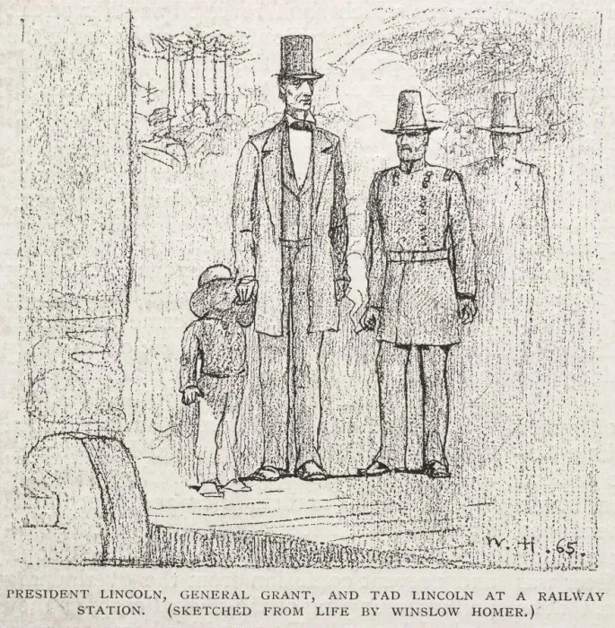 Framed Print : President Lincoln, General Grant, and Tad Lincoln at a Railway Station, 1887. Creator Framed Print : President Lincoln, General Grant, and Tad Lincoln at a Railway Station, 1887. Creator