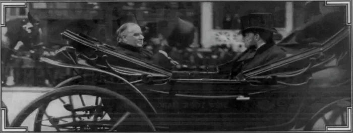 Framed Print : President McKinley riding in the procession, accompanied by Senator Hanna...c1901. Creator: Frederick Palmer Framed Print : President McKinley riding in the procession, accompanied by Senator Hanna...c1901. Creator: Frederick Palmer