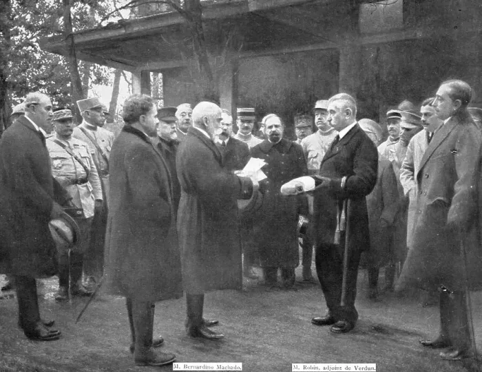 Framed Print : President of the Portuguese Republic on the front; On October 18, 1917, Mr. Machado... 1917. Creator: Unknown Framed Print : President of the Portuguese Republic on the front; On October 18, 1917, Mr. Machado... 1917. Creator: Unknown
