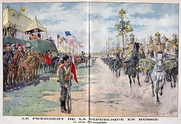 The President of the Republic reviewing Russian troops, Krasnoye Selo, Russia, 1914