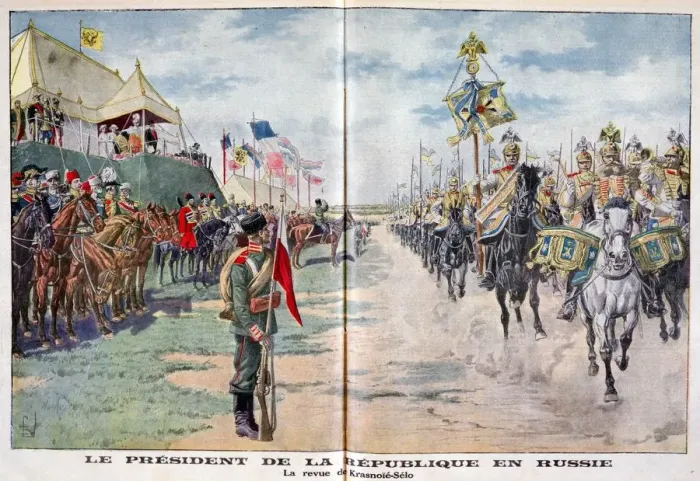 Framed Print : The President of the Republic reviewing Russian troops, Krasnoye Selo, Russia, 1914