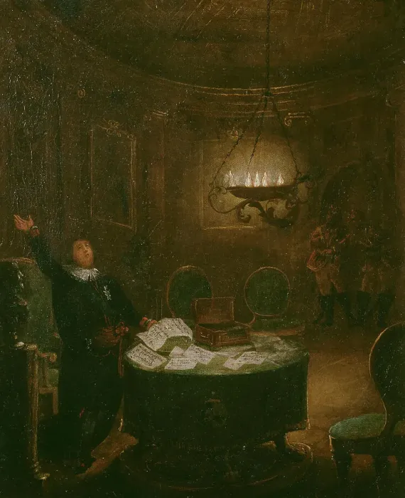 Framed Print : President Reuterholm opens the Armfeltska letters...in 1794, (late 18th-early 19th century). Creator: Pehr Hörberg Framed Print : President Reuterholm opens the Armfeltska letters...in 1794, (late 18th-early 19th century). Creator: Pehr Hörberg