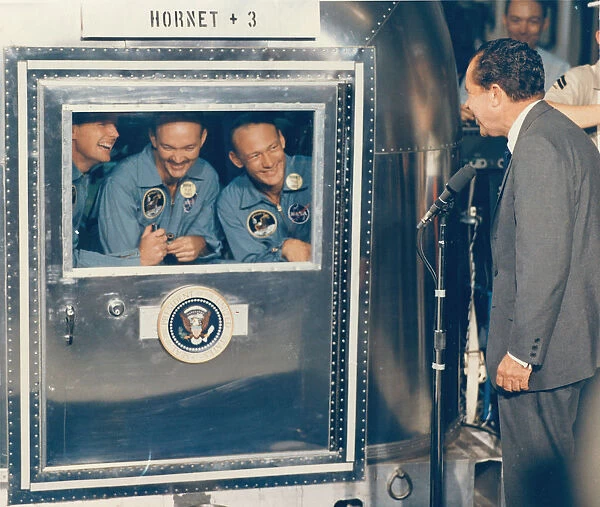 [President Richard M. Nixon Welcomes the Apollo 11 Astronauts Aboard Recovery Ship USS